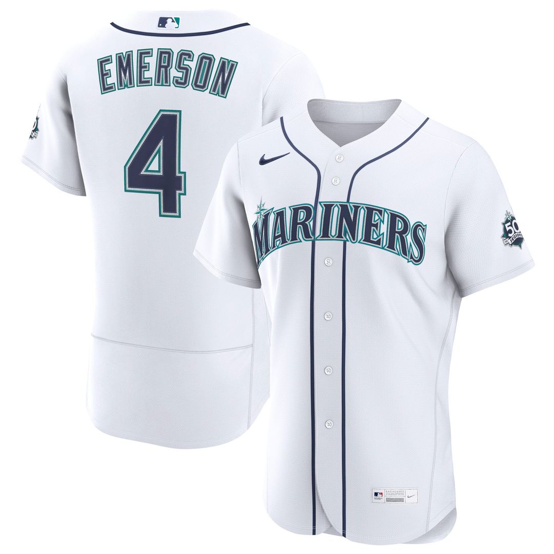 Seattle Mariners Colt Emerson | Nike White Home 50th Season Authentic Jersey