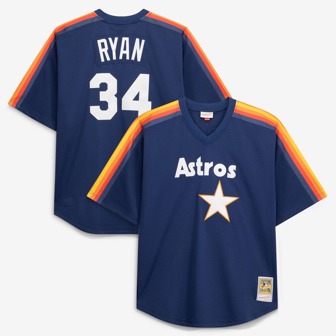Houston Astros Nolan Ryan | Mitchell & Ness Navy Cooperstown Collection Big & Tall Mesh Batting Practice Jersey