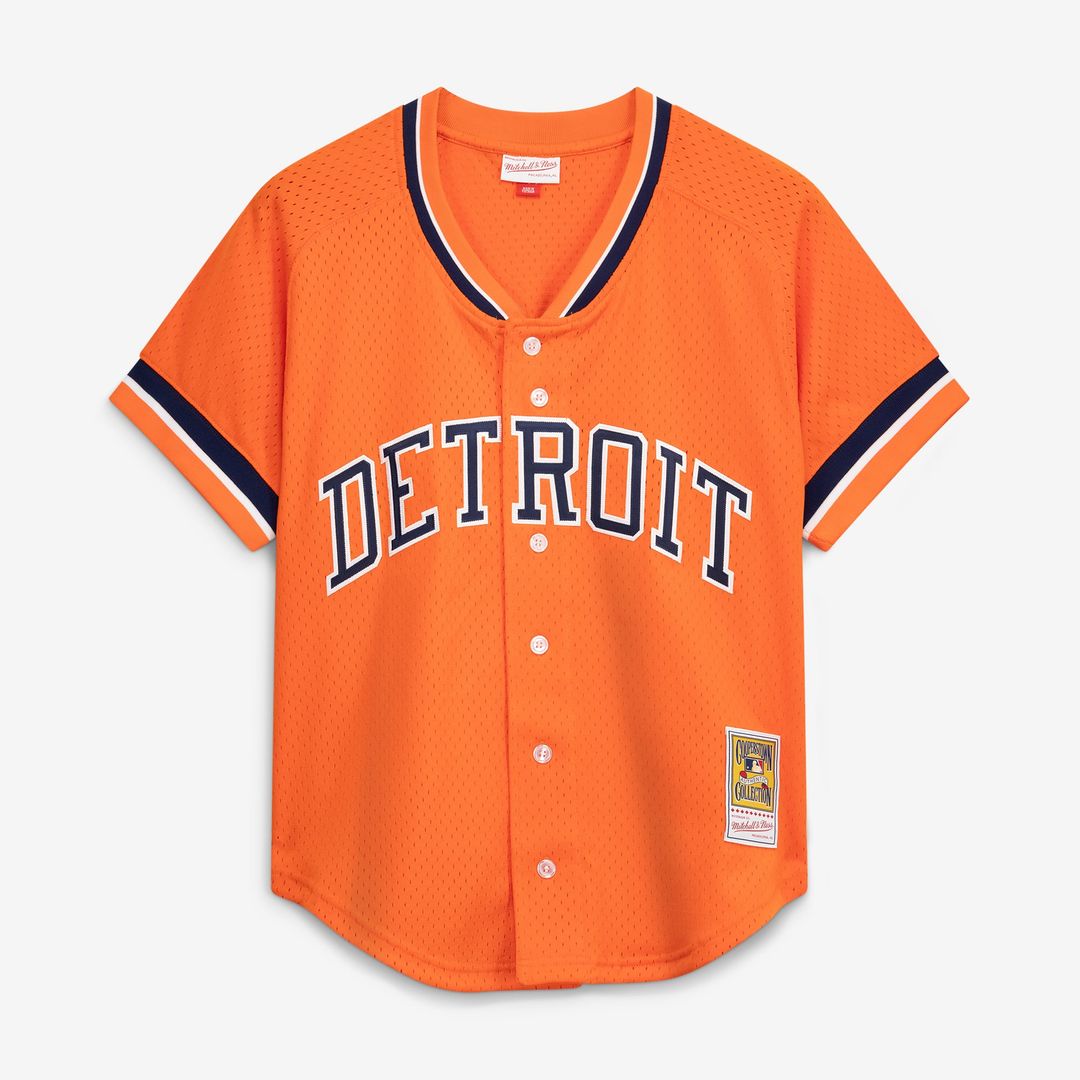 Detroit Tigers Kirk Gibson | Mitchell & Ness Orange Cooperstown Collection Mesh Batting Practice Button-Up Jersey