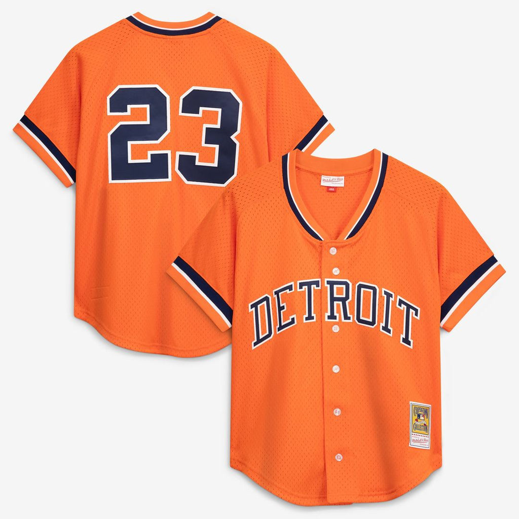 Detroit Tigers Kirk Gibson | Mitchell & Ness Orange Cooperstown Collection Mesh Batting Practice Button-Up Jersey