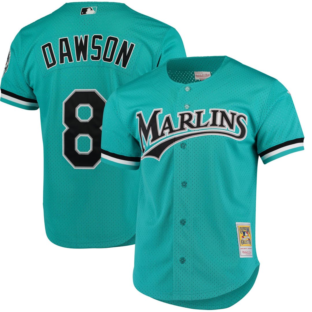 Florida Marlins Andre Dawson | Mitchell & Ness Teal Cooperstown Collection Mesh Batting Practice Button-Up Jersey