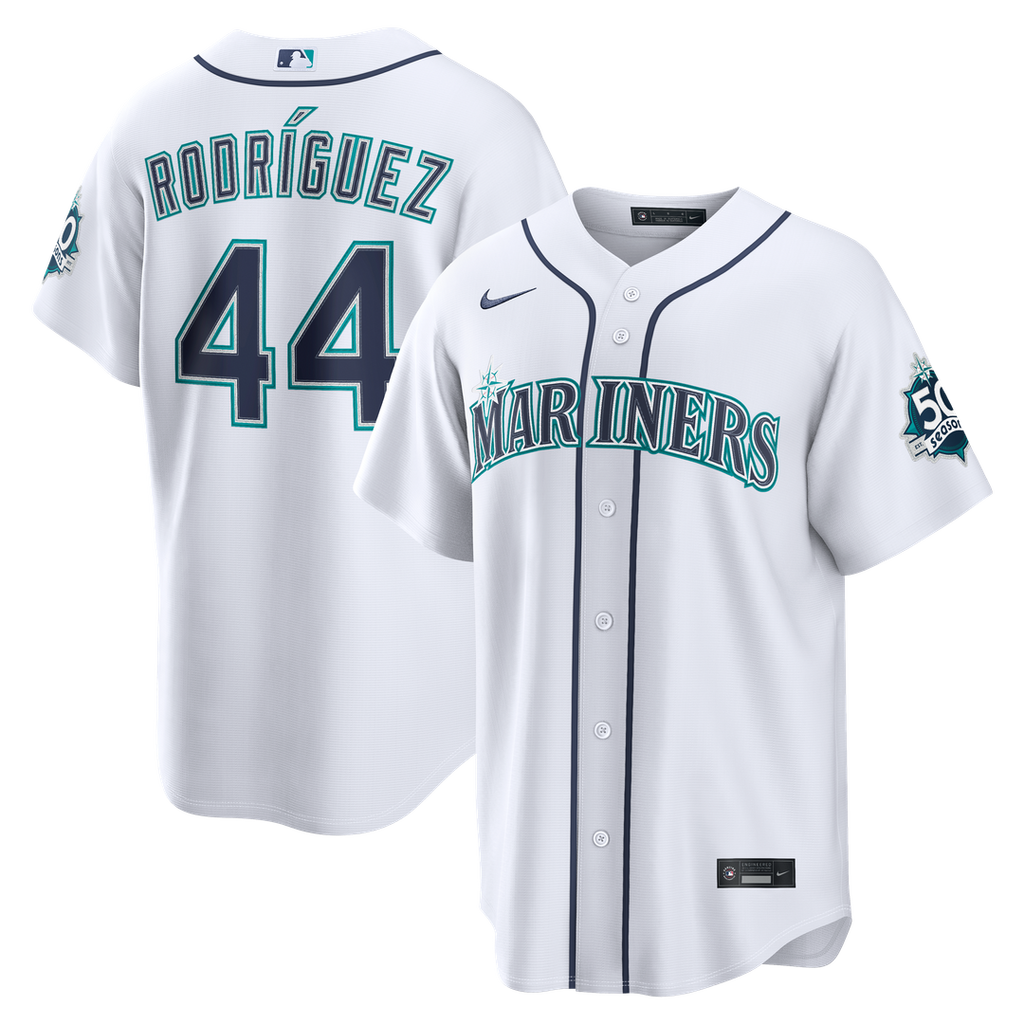 Seattle Mariners Julio Rodríguez | Nike White Home Stadium 50th Season Patch Jersey