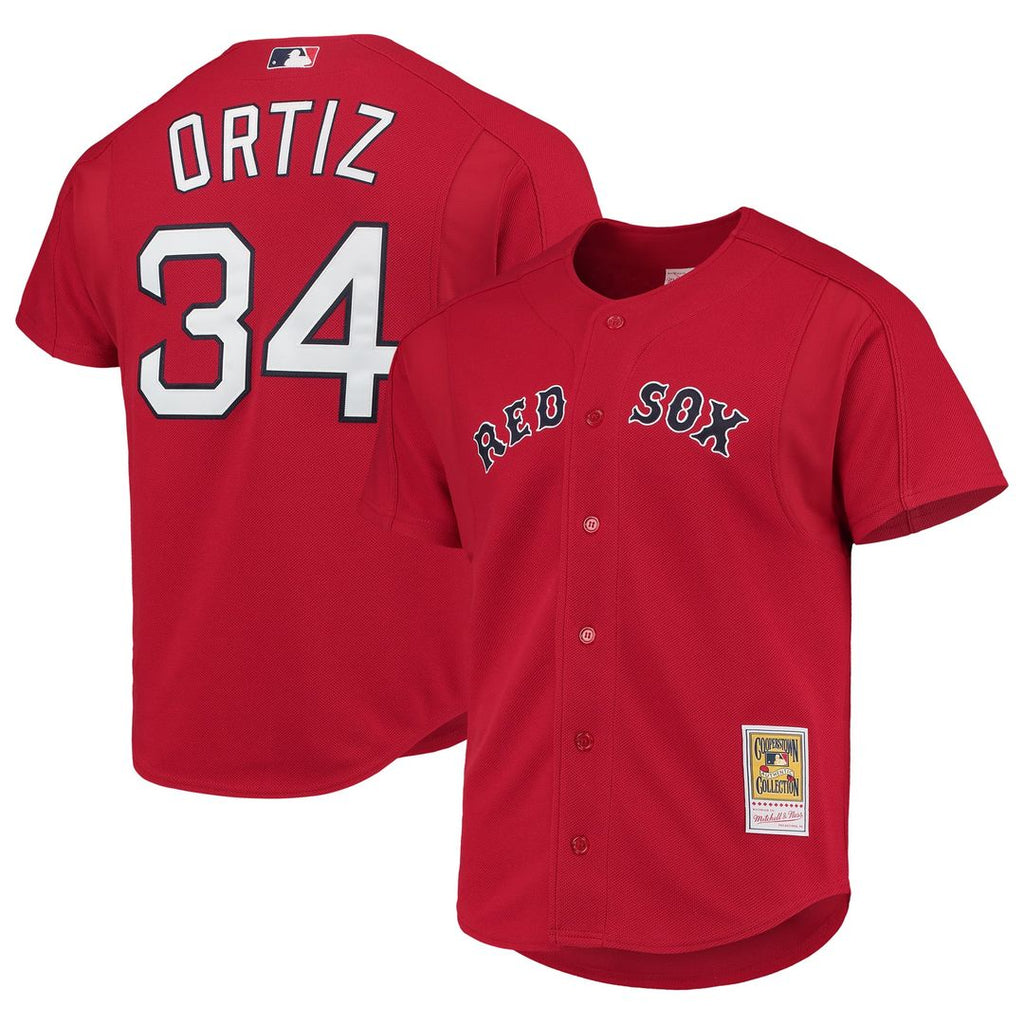 Boston Red Sox David Ortiz | Mitchell & Ness Red Cooperstown Collection Mesh Batting Practice Button-Up Jersey