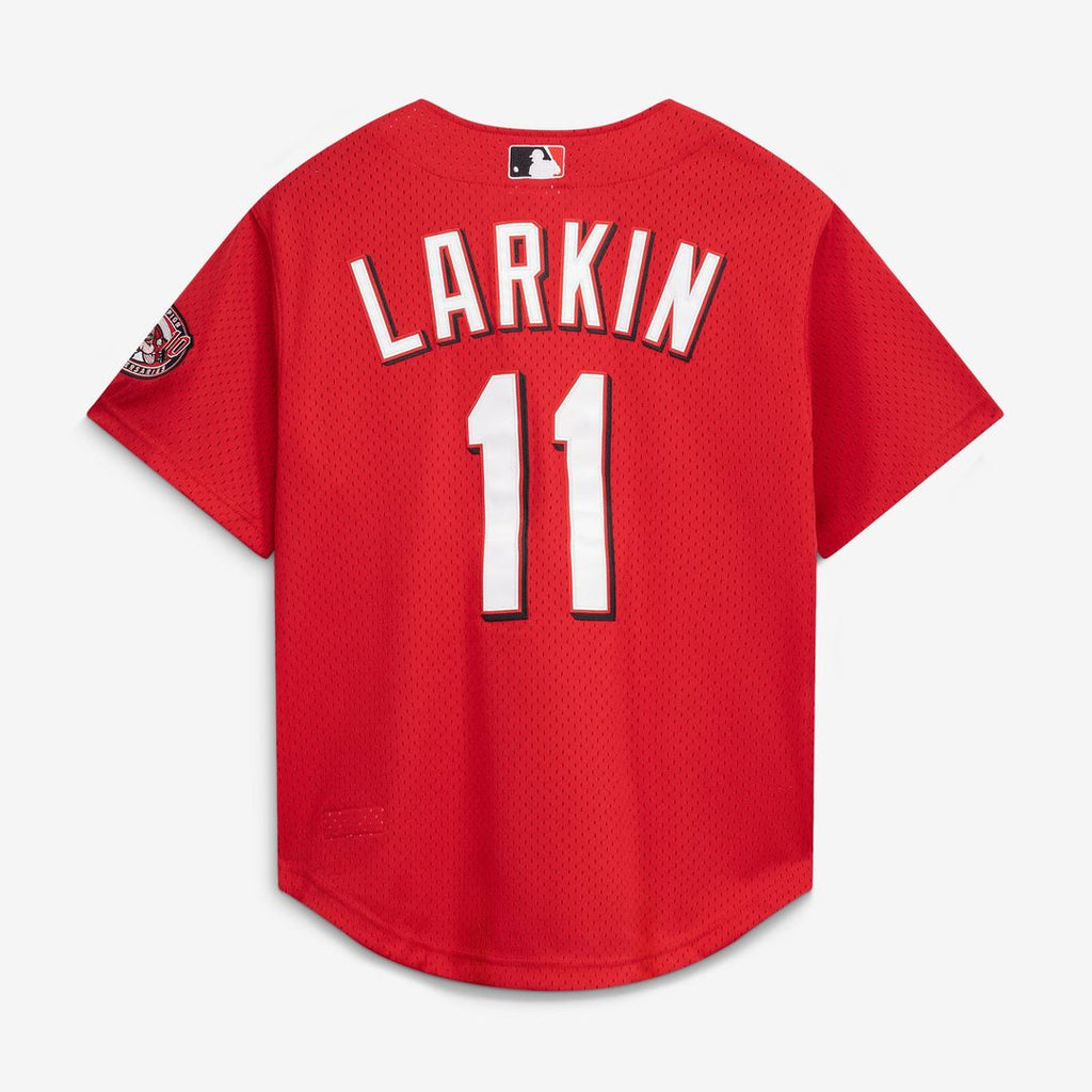 Cincinnati Reds Barry Larkin | Mitchell & Ness Black Cooperstown Collection Mesh Batting Practice Button-Up Jersey
