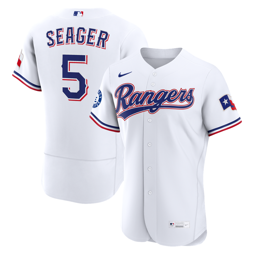 Texas Rangers Corey Seager | Nike White Home Authentic Sponsor Patch Jersey
