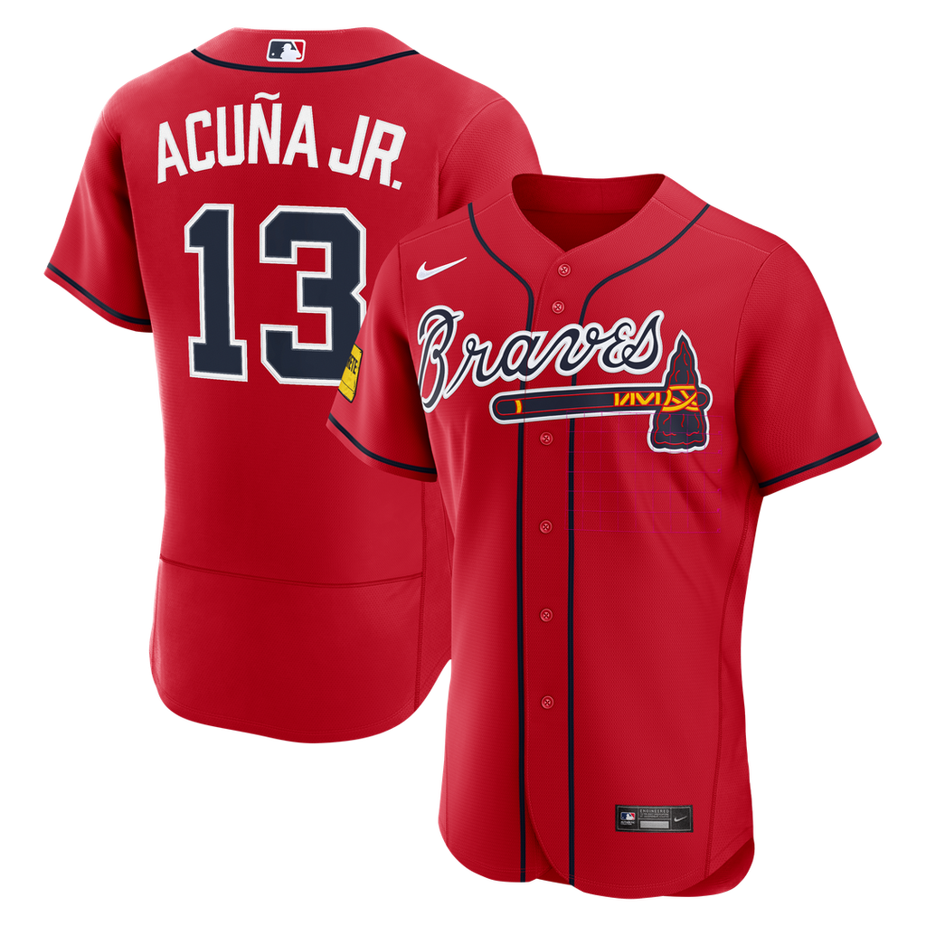 Atlanta Braves Ronald Acuña Jr. | Nike Red Alternate Authentic Sponsor Patch Jersey