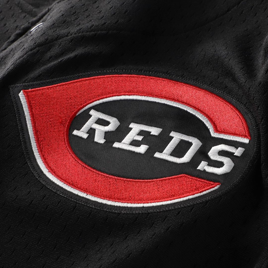 Cincinnati Reds Barry Larkin | Mitchell & Ness Black Cooperstown Collection Mesh Batting Practice Button-Up Jersey