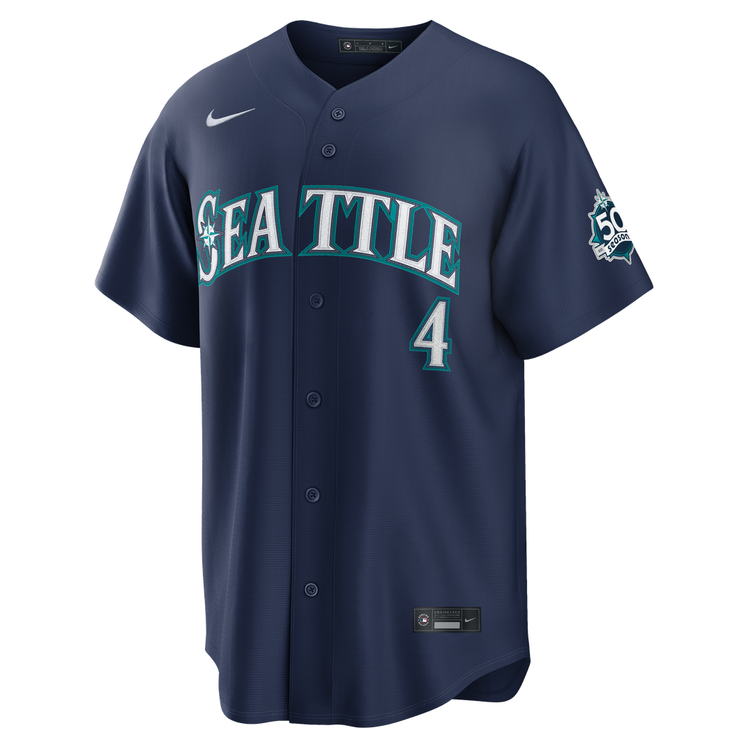 Seattle Mariners Colt Emerson | Nike Navy Road 50th Season Anniversary Patch Stadium Jersey