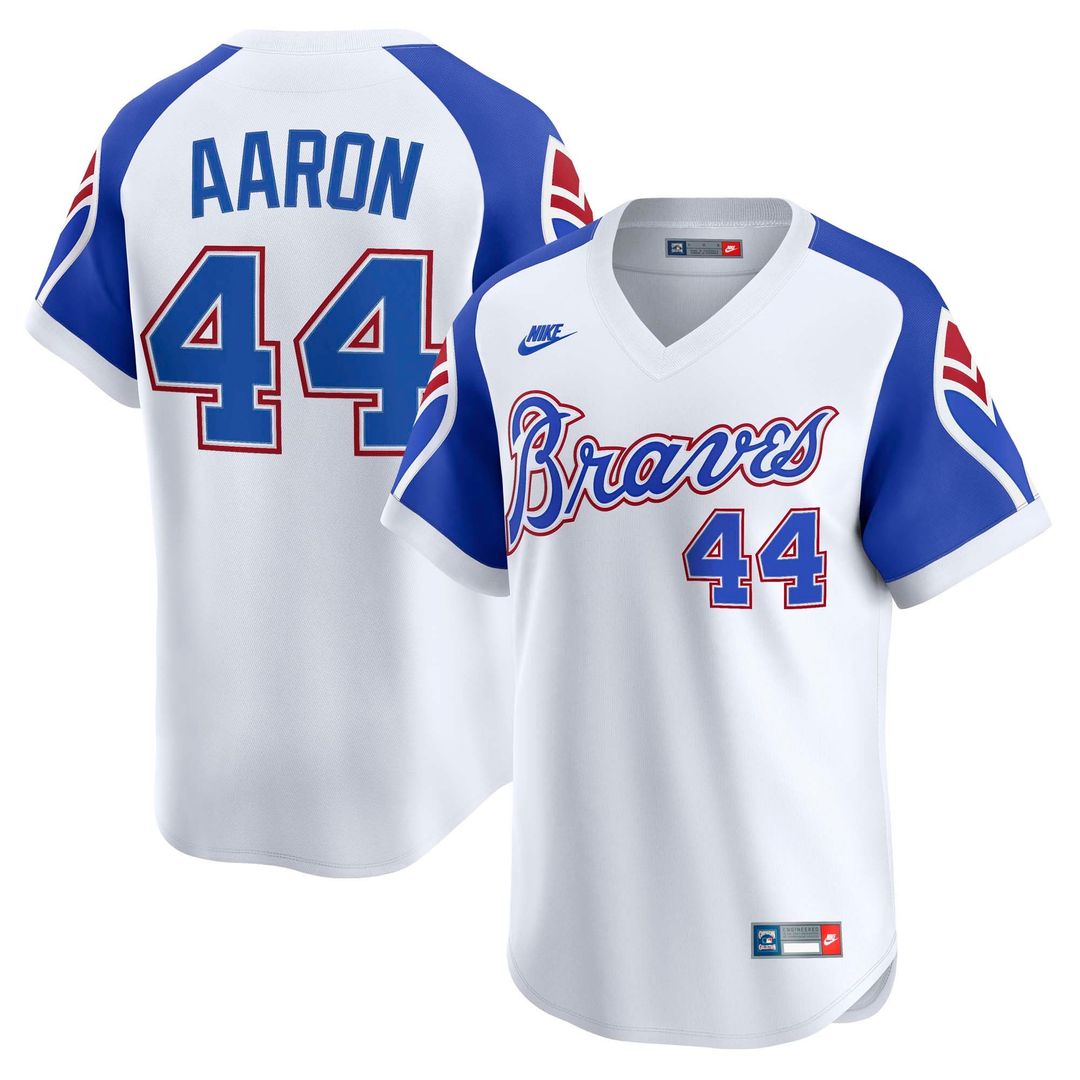 Atlanta Braves Hank Aaron | Nike White Throwback Cooperstown Collection Limited Jersey