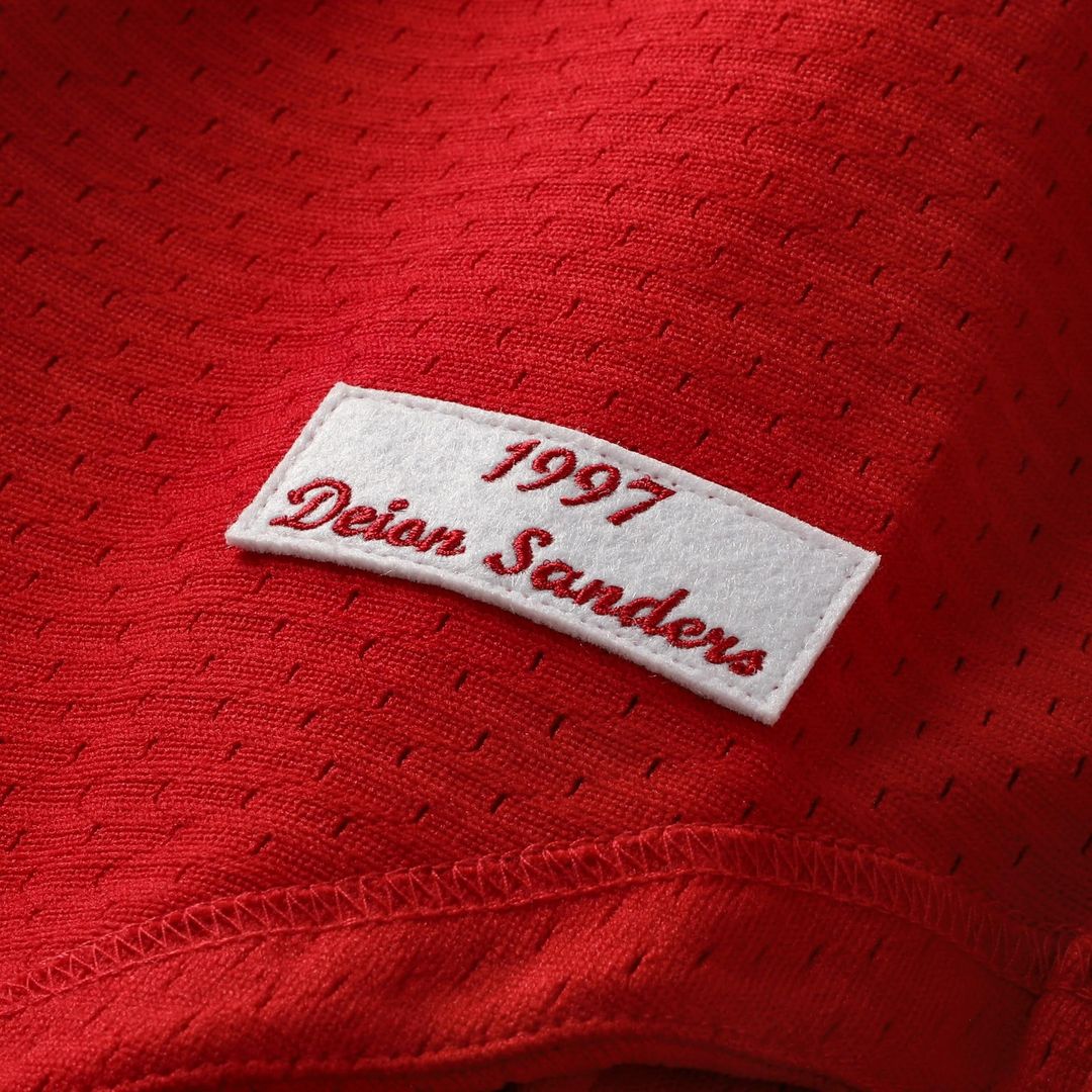 Cincinnati Reds Deion Sanders | Mitchell & Ness Red Cooperstown Mesh Batting Practice Button-Up Jersey