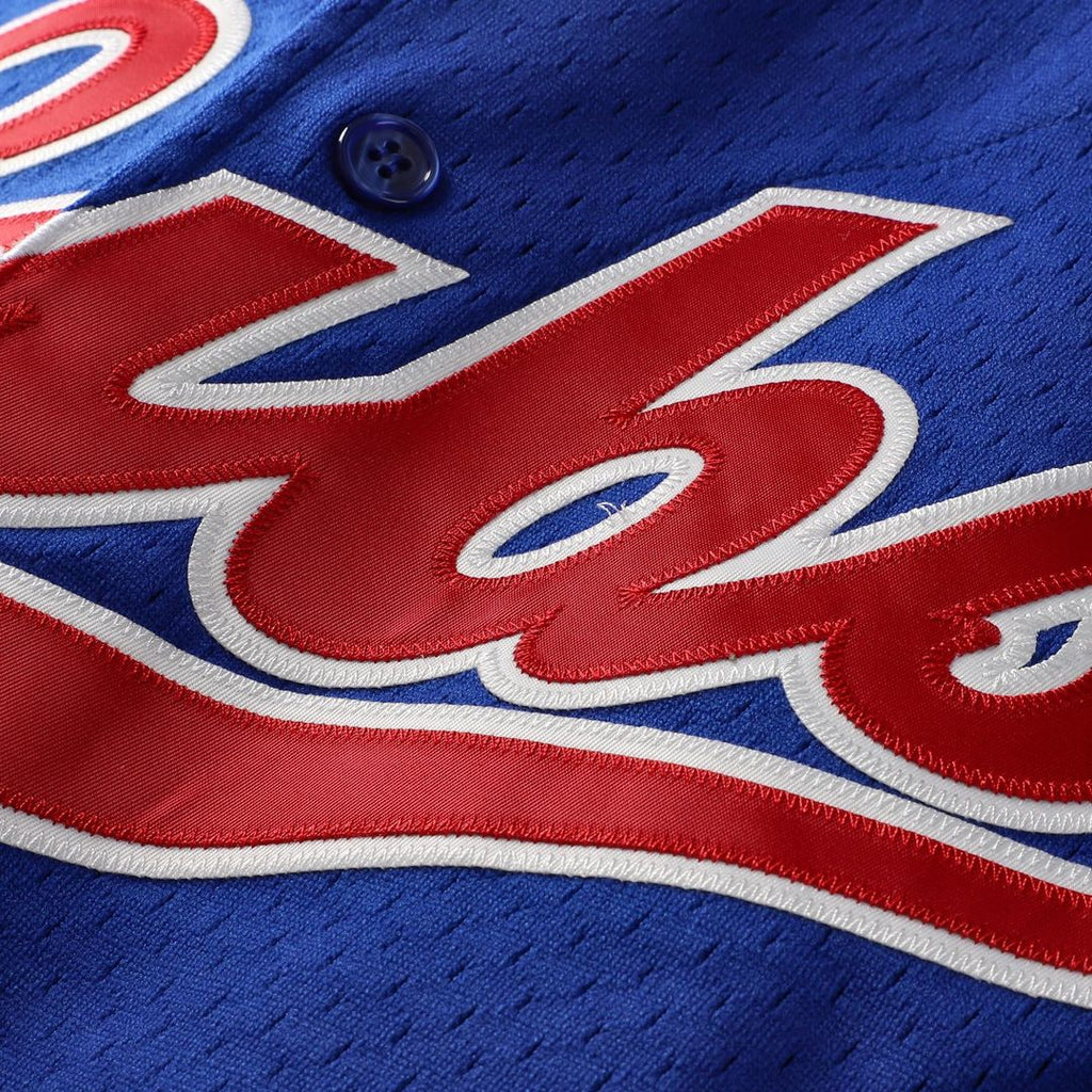 Chicago Cubs Ryne Sandberg | Mitchell & Ness Royal Cooperstown Collection 1996 Mesh Batting Practice Button-Up Jersey