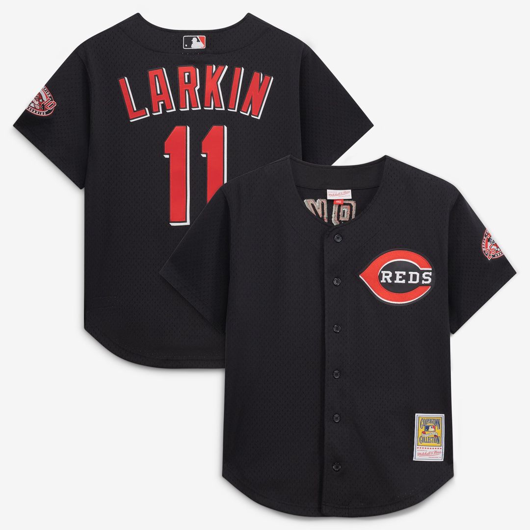 Cincinnati Reds Barry Larkin | Mitchell & Ness Red Throwback Cooperstown Mesh Batting Practice Jersey