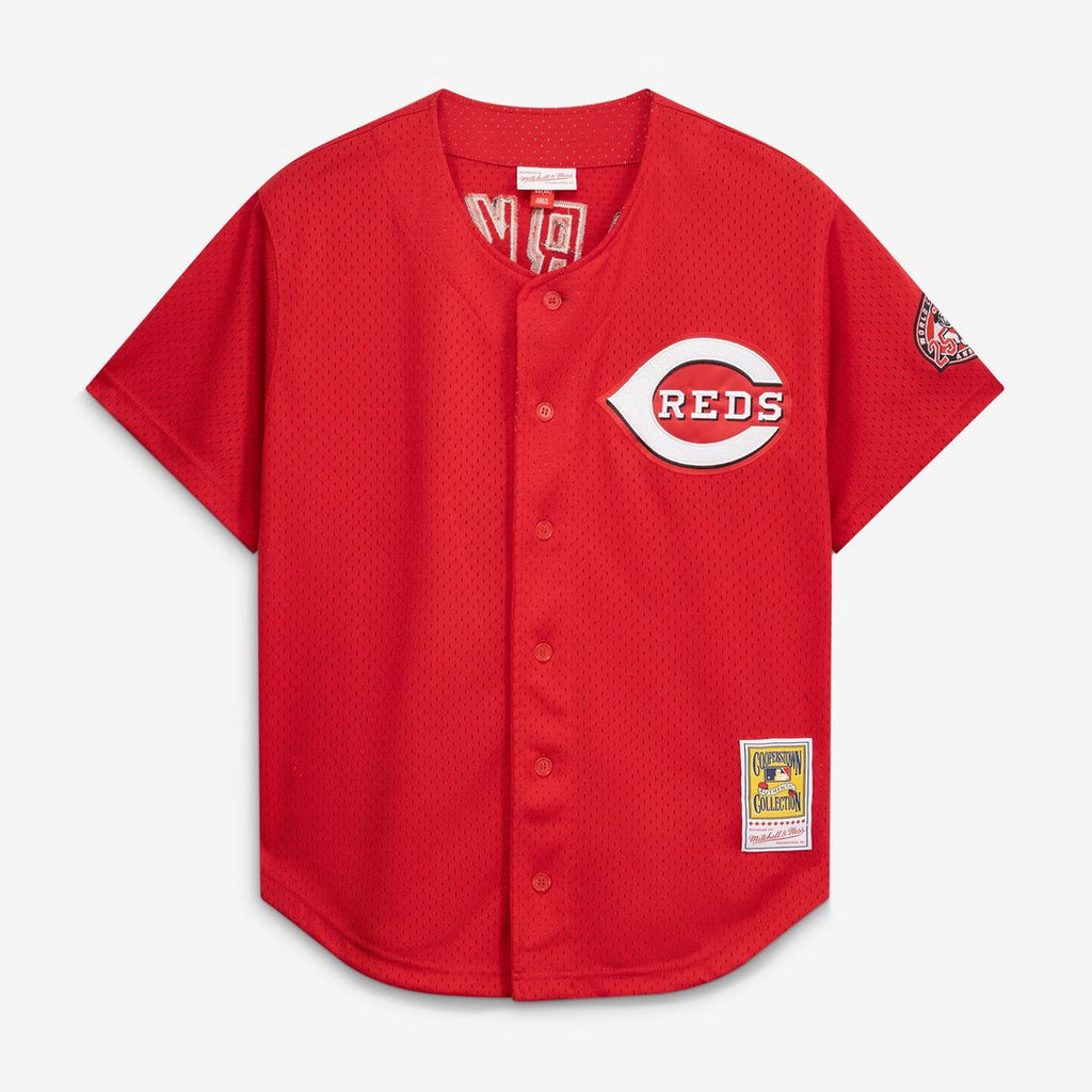 Cincinnati Reds Barry Larkin | Mitchell & Ness Black Cooperstown Collection Mesh Batting Practice Button-Up Jersey