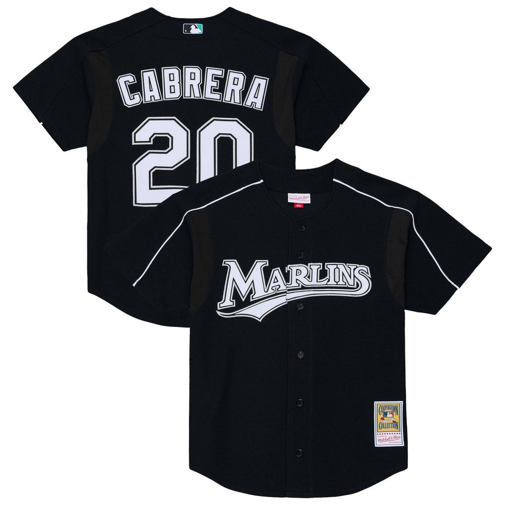 Florida Marlins Miguel Cabrera | Mitchell & Ness Black 2003 Cooperstown Mesh Batting Practice Button-Up Jersey
