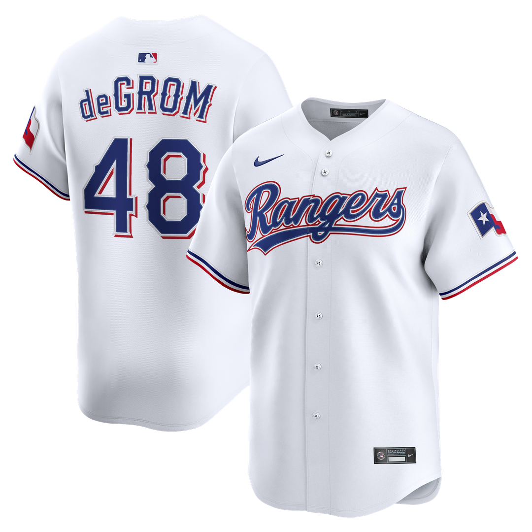 Texas Rangers Jacob deGrom | Nike White Home Limited Jersey