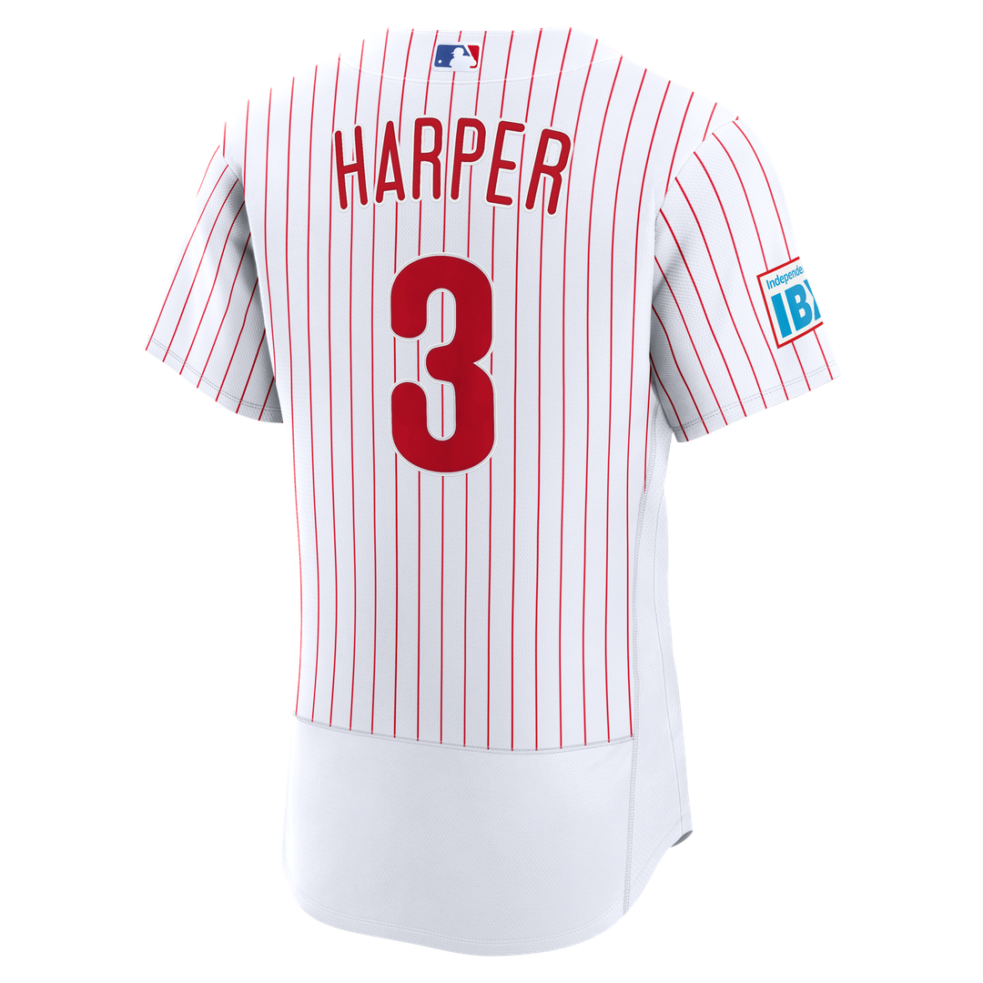 Philadelphia Phillies Bryce Harper | Nike White Home Authentic Sponsor Patch Jersey