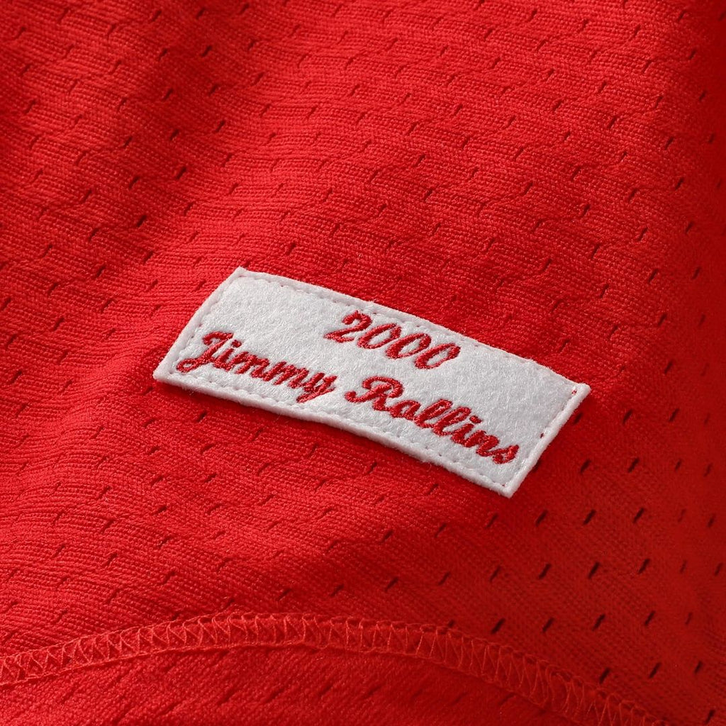 Philadelphia Phillies Jimmy Rollins | Mitchell & Ness Red Cooperstown Mesh Batting Practice Button-Up Jersey