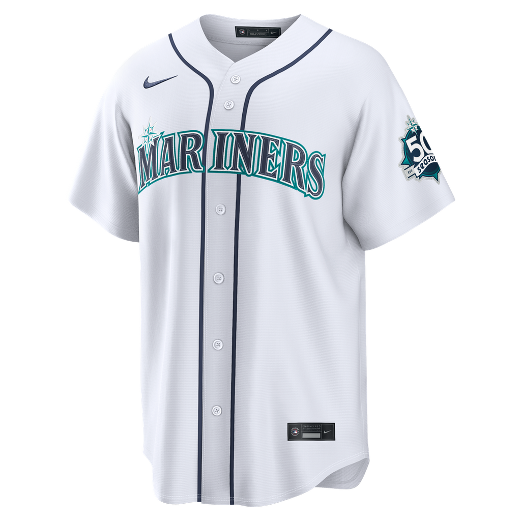 Seattle Mariners Julio Rodríguez | Nike White Home Stadium 50th Season Patch Jersey