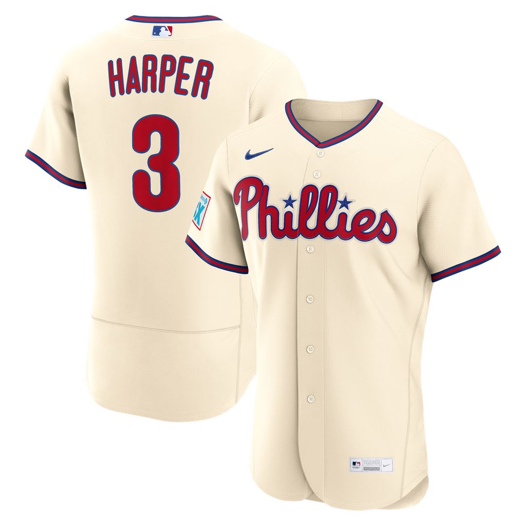 Philadelphia Phillies Bryce Harper | Nike White Home Authentic Sponsor Patch Jersey