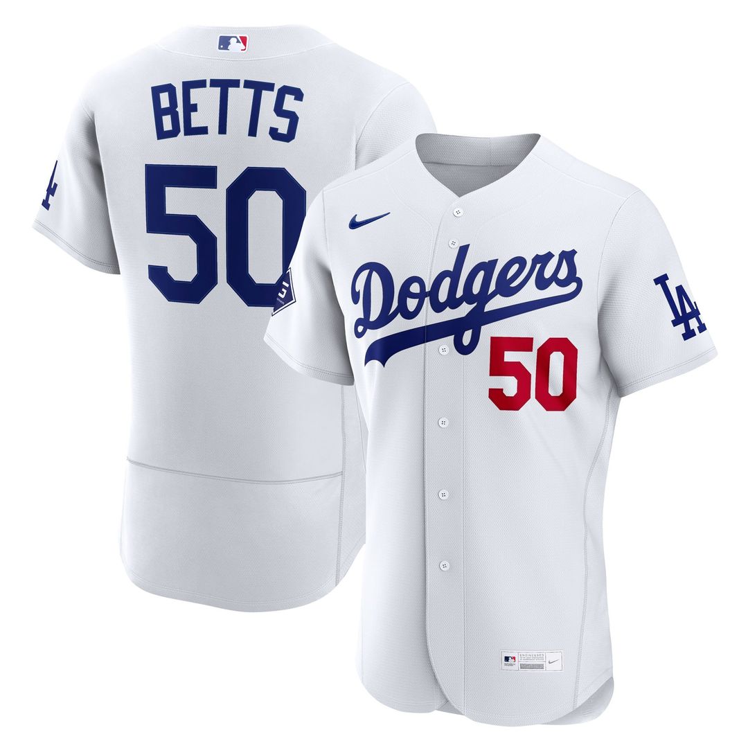 Los Angeles Dodgers Mookie Betts | Nike White Home Authentic Sponsor Patch Jersey