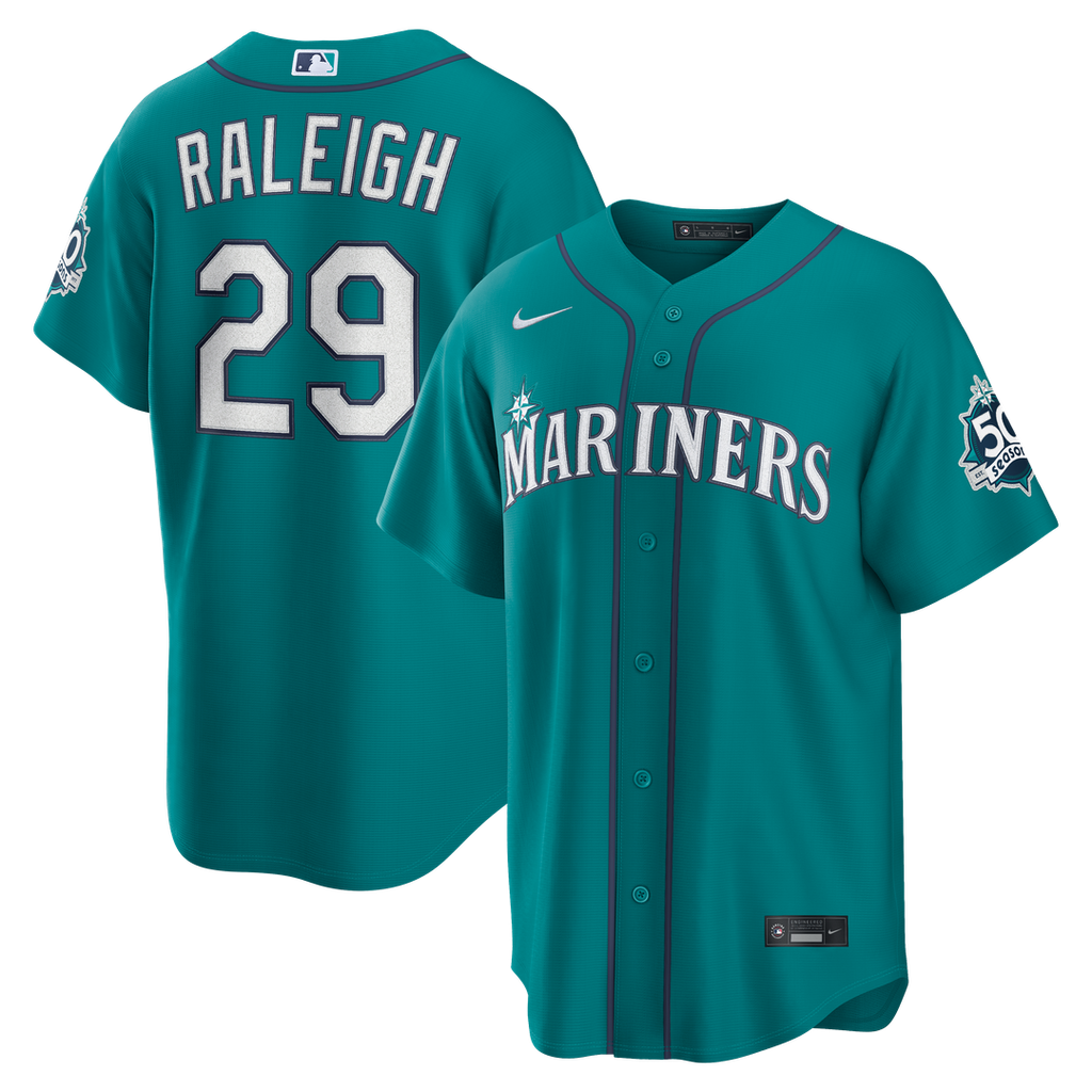Seattle Mariners Cal Raleigh | Nike Teal Alternate 50th Season Patch Stadium Jersey