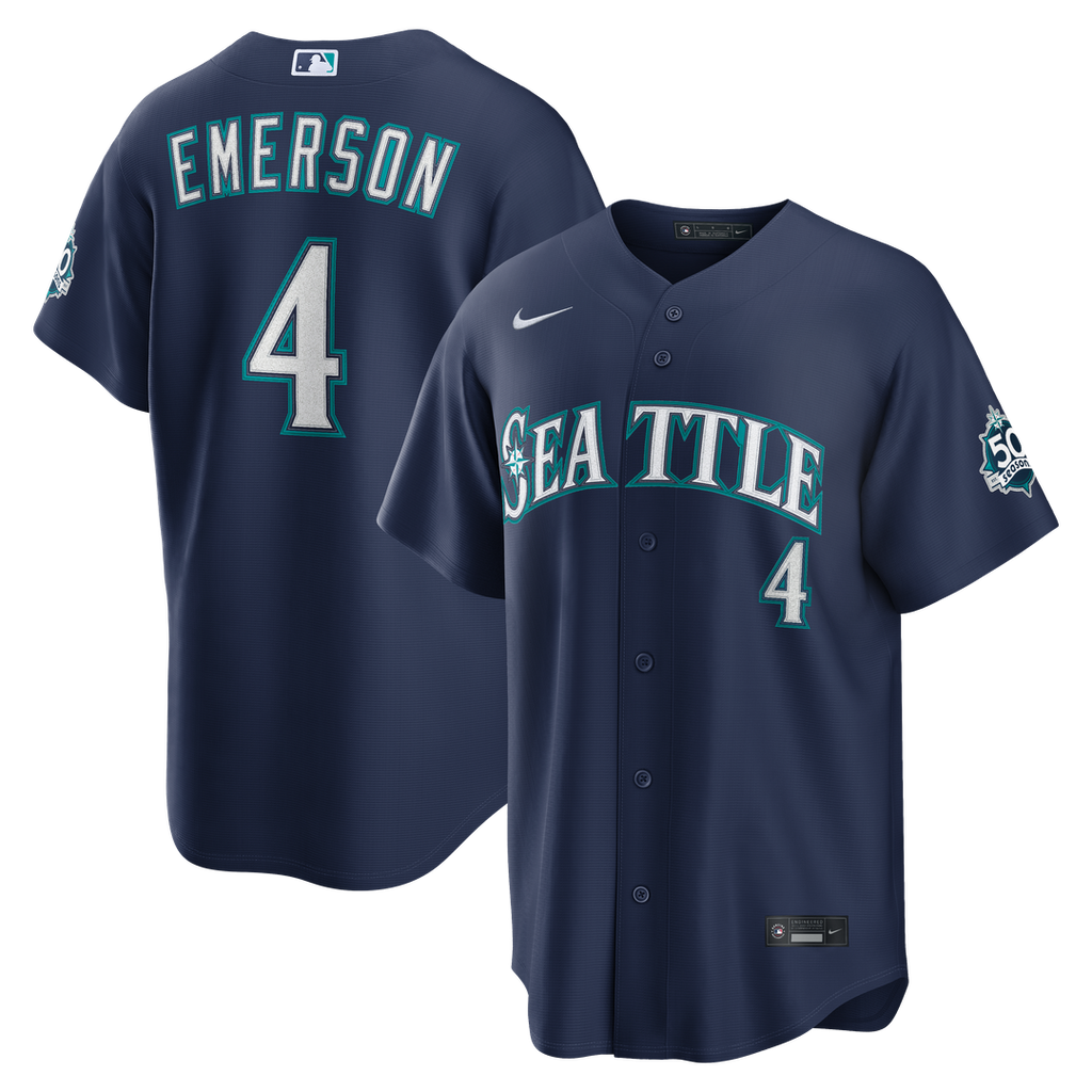 Seattle Mariners Colt Emerson | Nike Navy Road 50th Season Anniversary Patch Stadium Jersey