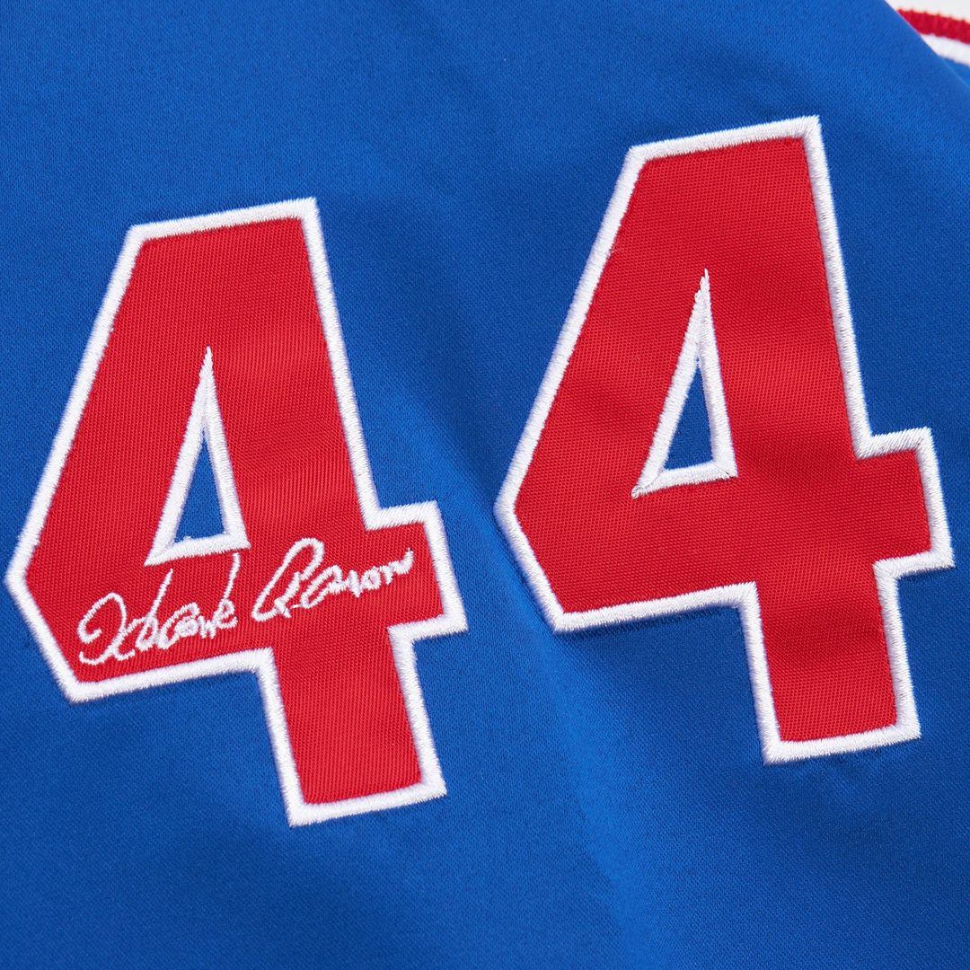 Atlanta Braves Hank Aaron | Mitchell & Ness White/Royal Cooperstown Collection Legends Lightweight Satin Raglan Full-Snap Jacket