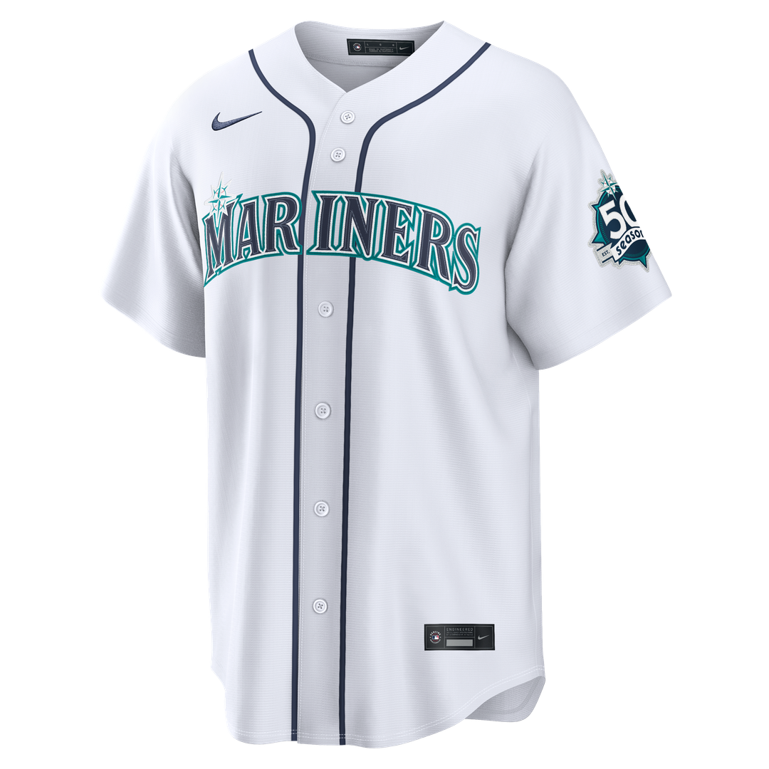 Seattle Mariners Cal Raleigh | Nike White Home Stadium 50th Season Patch Jersey