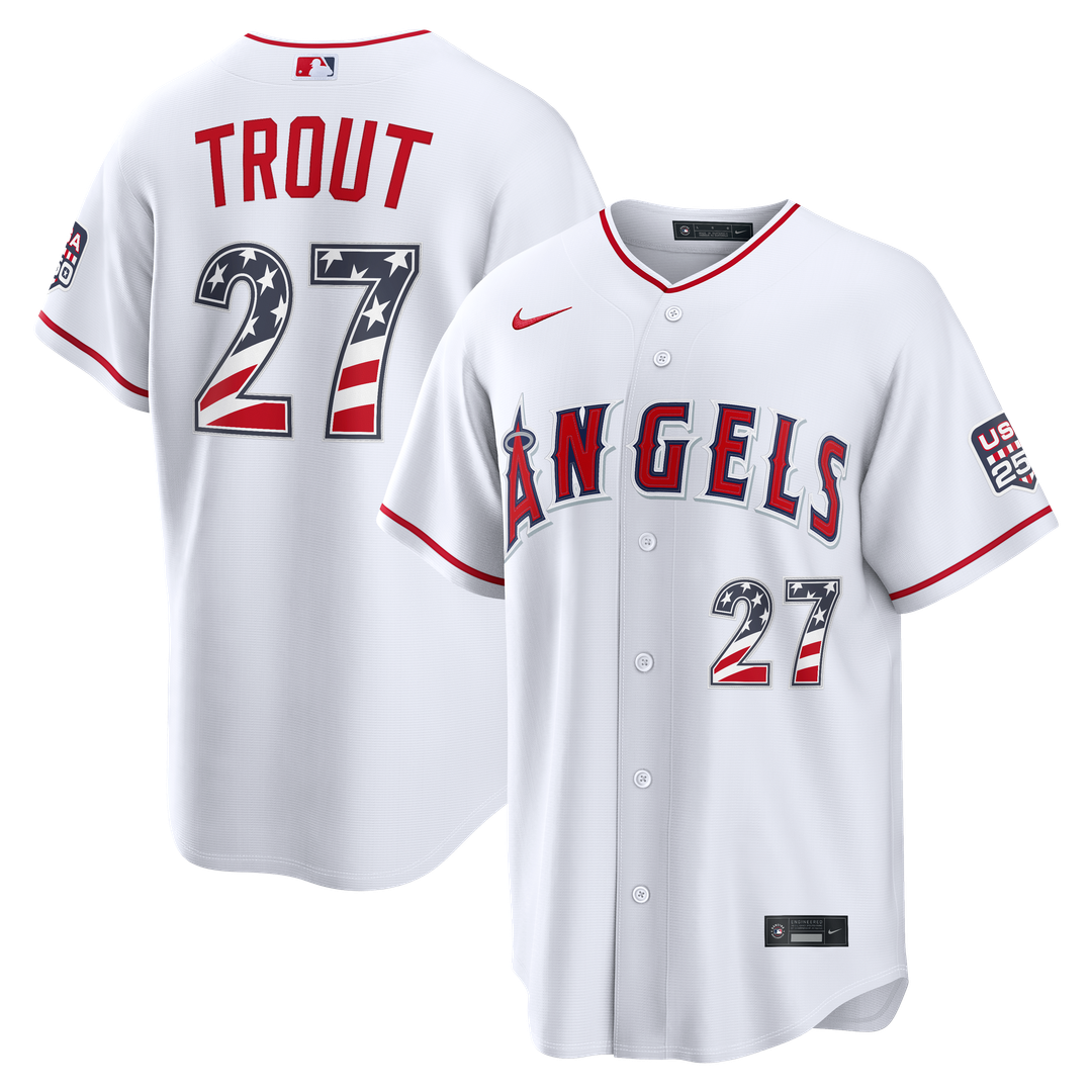 Fourth of July Los Angeles Angels Mike Trout | Nike White USA 250 Stadium Jersey