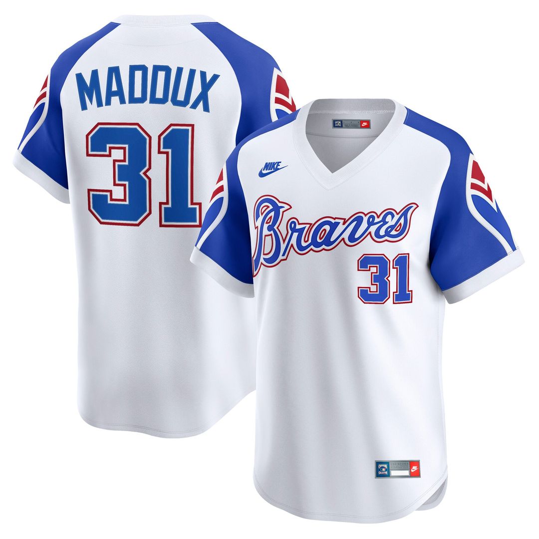 Atlanta Braves Greg Maddux | Nike White Throwback Cooperstown Collection Limited Jersey